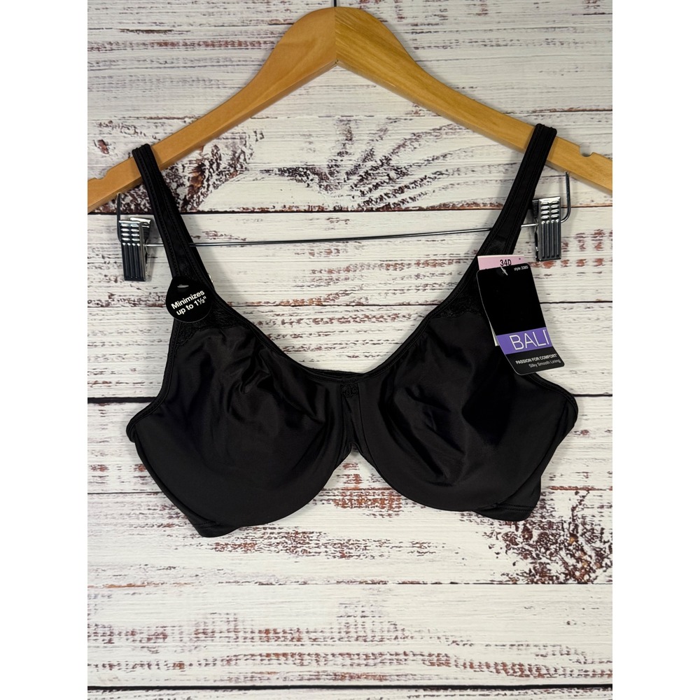 Bali Passion for Comfort Minimizer Bra 3385 Womens 34D Black Underwire NWT